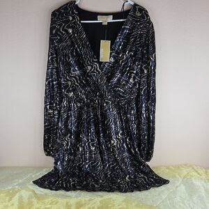 MICHAEL Michael Kors Black Dress with Gold Accents, Long Sleeve Medium NWT